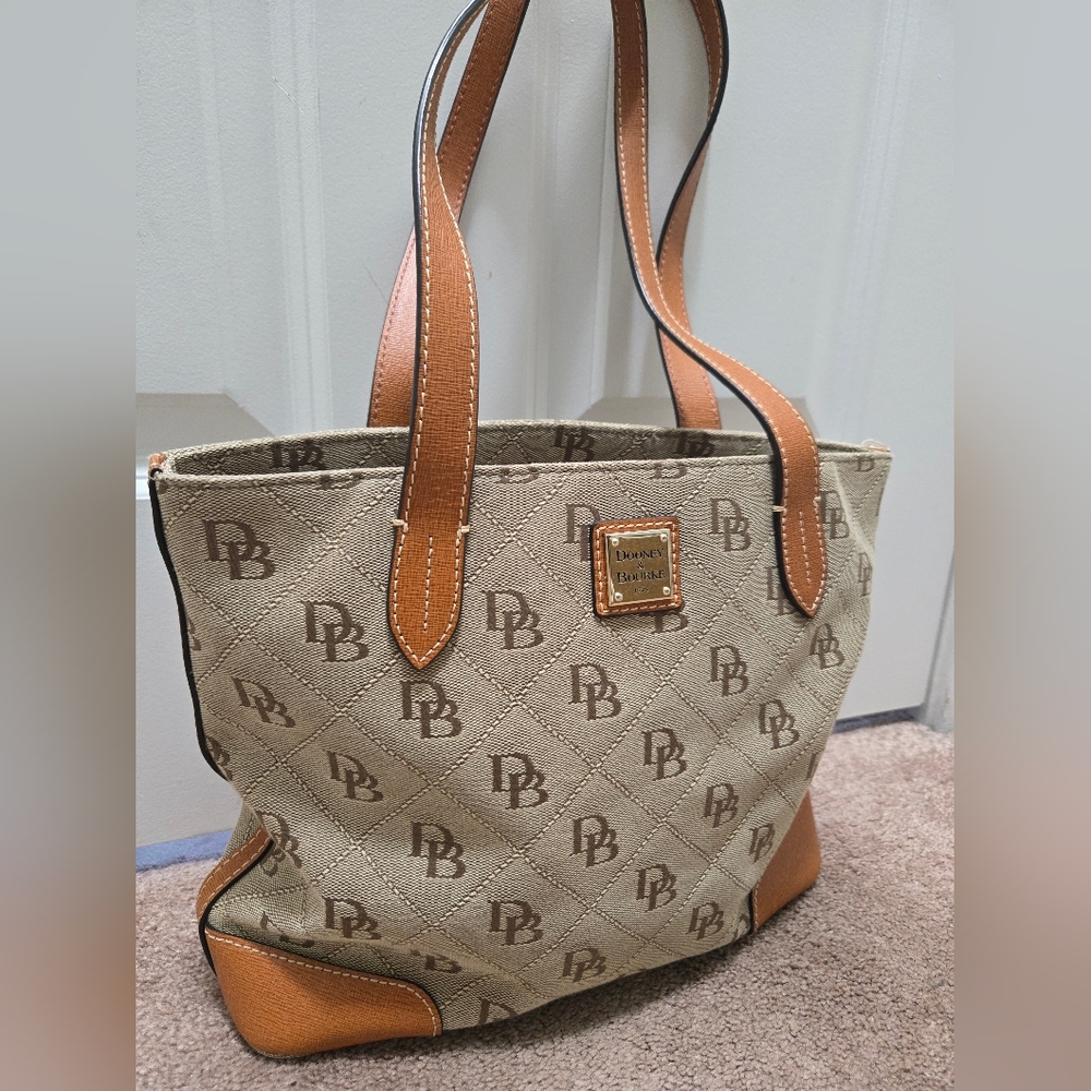 Dooney & Bourke Beige and Brown Logo Tote - Picture 4 of 13